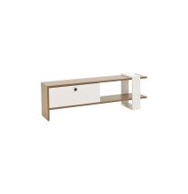 Mueble TV con Diseño Moderno, 1 Puerta y Estantes en Blanco-Madera - 120x25x37cm: Funcionalidad y Estilo para tu Sala