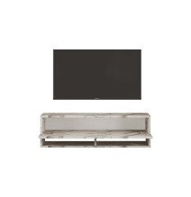 Mueble TV Moderno con 1 Puerta y Estantes en Melamina Color Mármol Marfil - 100x31.5x29.6cm